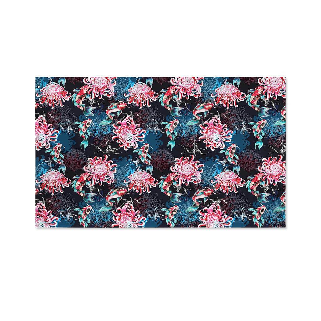 Japanese Koi And Chrysanthemums Print Polyester Flag