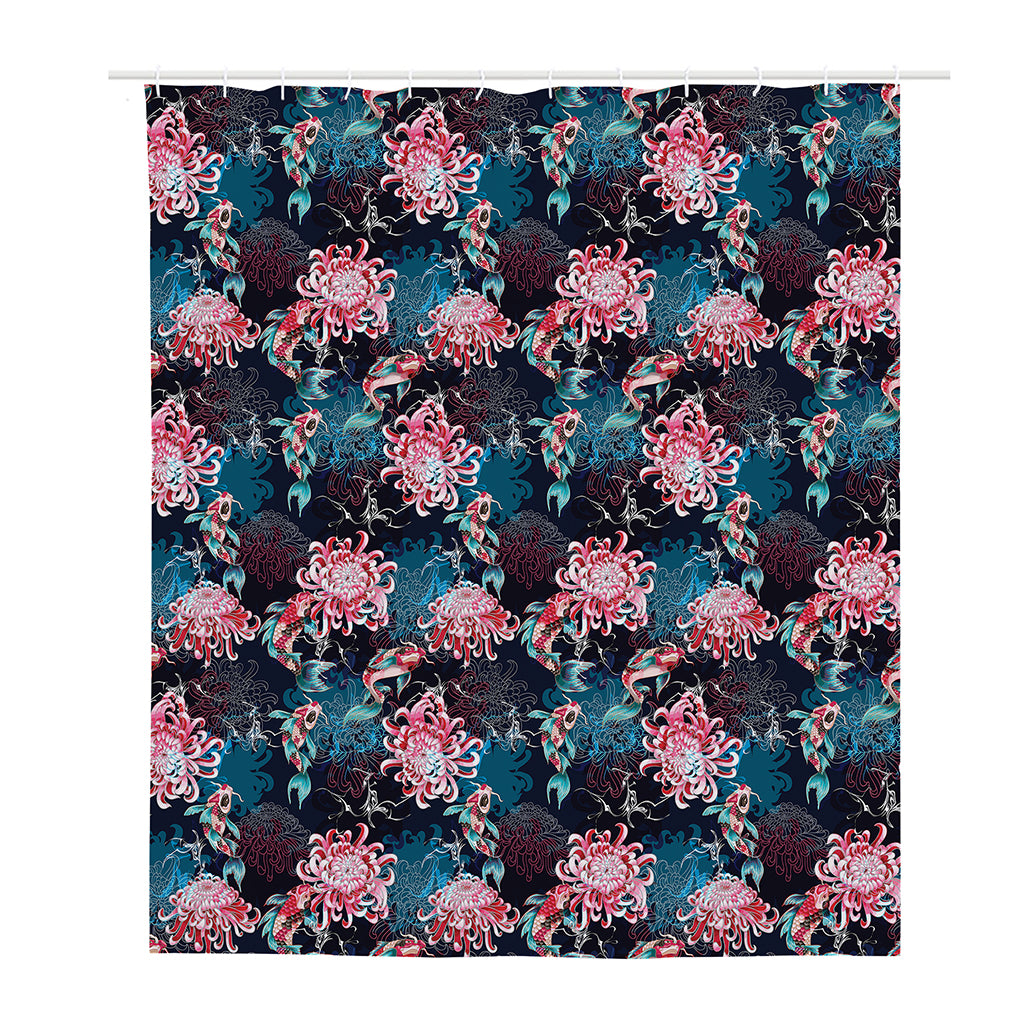 Japanese Koi And Chrysanthemums Print Polyester Shower Curtain