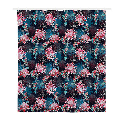Japanese Koi And Chrysanthemums Print Polyester Shower Curtain