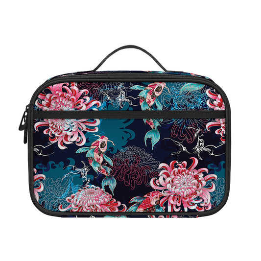 Japanese Koi And Chrysanthemums Print Portable Lunch Bag