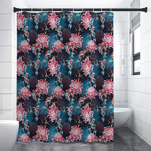 Japanese Koi And Chrysanthemums Print Premium Shower Curtain