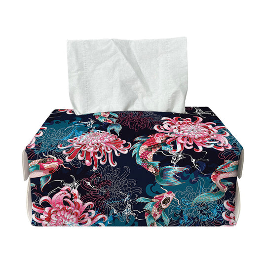 Japanese Koi And Chrysanthemums Print Rectangle Tissue Box Cover