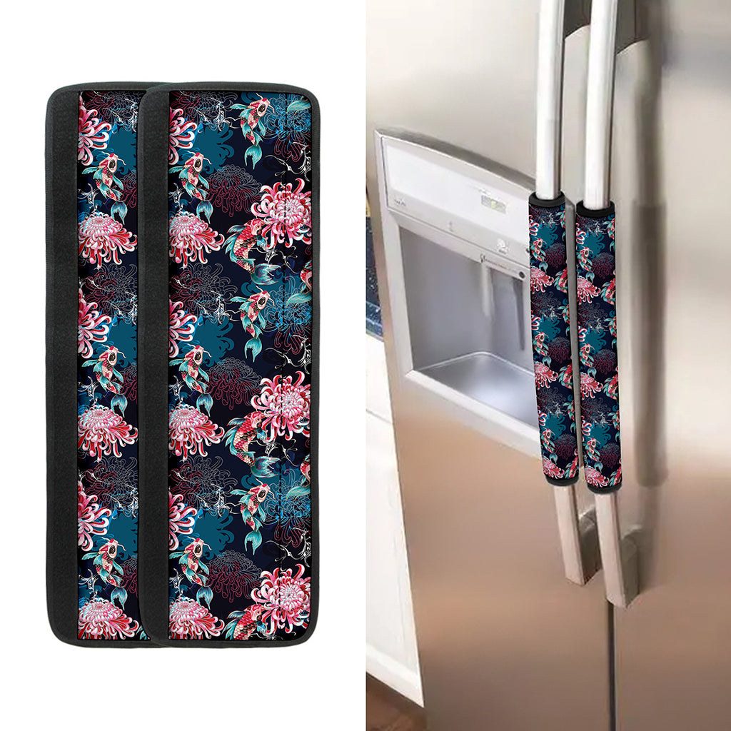 Japanese Koi And Chrysanthemums Print Refrigerator Handle Covers