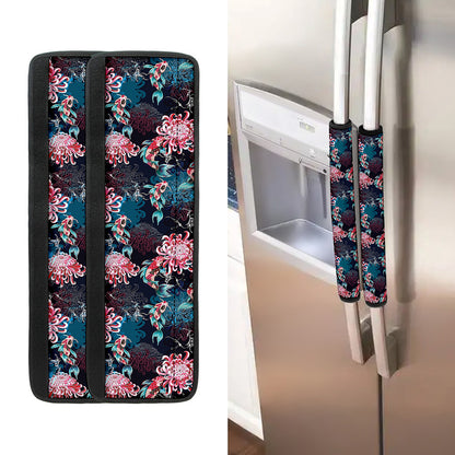 Japanese Koi And Chrysanthemums Print Refrigerator Handle Covers