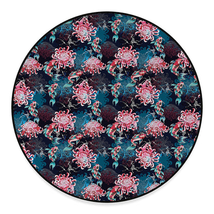 Japanese Koi And Chrysanthemums Print Round Floor Mat