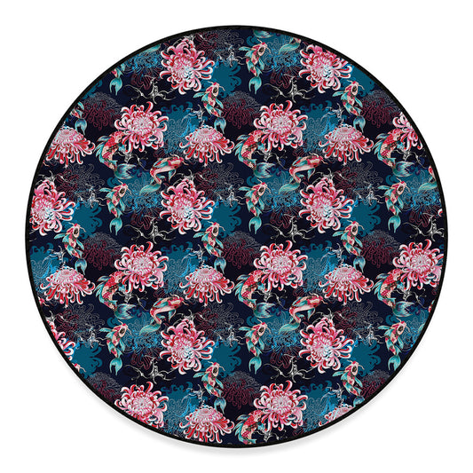 Japanese Koi And Chrysanthemums Print Round Floor Mat