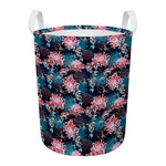 Japanese Koi And Chrysanthemums Print Round Laundry Basket