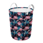Japanese Koi And Chrysanthemums Print Round Laundry Basket