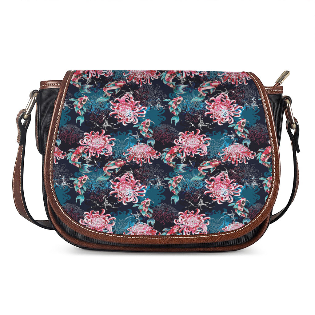 Japanese Koi And Chrysanthemums Print Saddle Bag