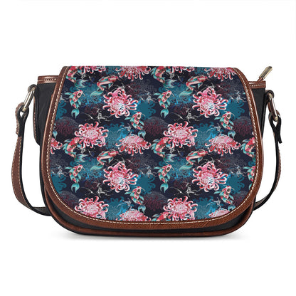 Japanese Koi And Chrysanthemums Print Saddle Bag