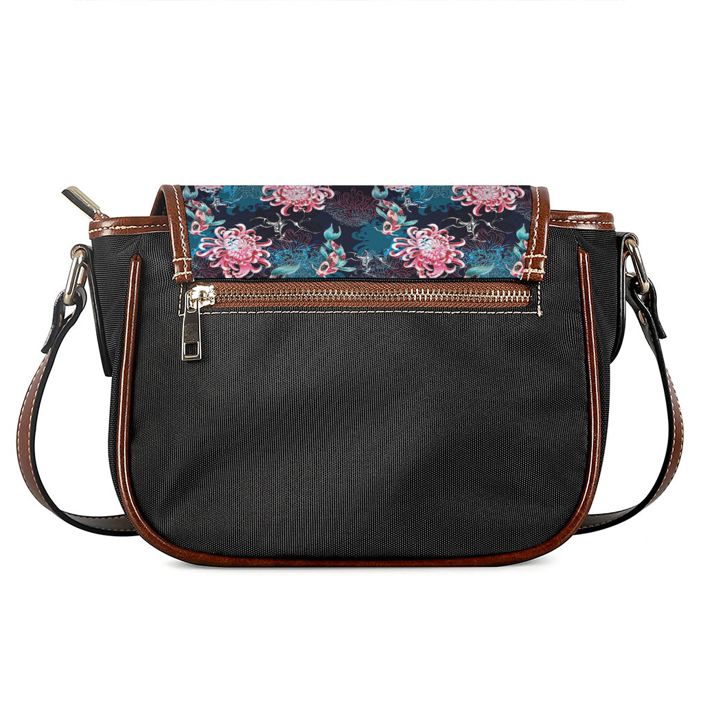 Japanese Koi And Chrysanthemums Print Saddle Bag