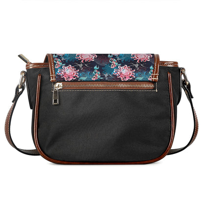 Japanese Koi And Chrysanthemums Print Saddle Bag