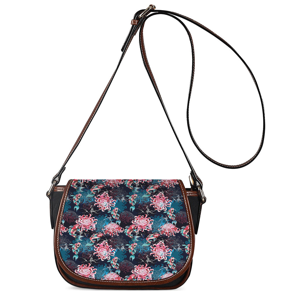 Japanese Koi And Chrysanthemums Print Saddle Bag