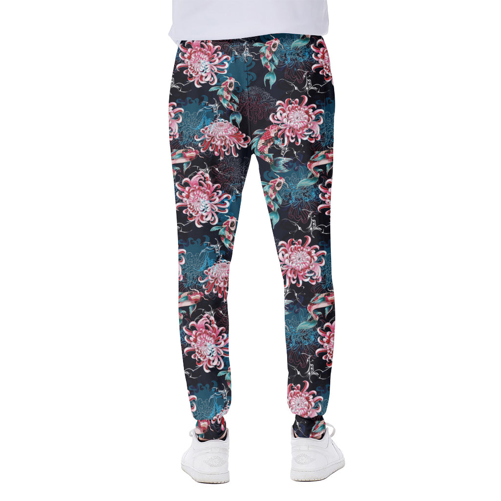 Japanese Koi And Chrysanthemums Print Scuba Joggers