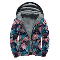 Japanese Koi And Chrysanthemums Print Sherpa Lined Zip Up Hoodie