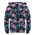 Japanese Koi And Chrysanthemums Print Sherpa Lined Zip Up Hoodie