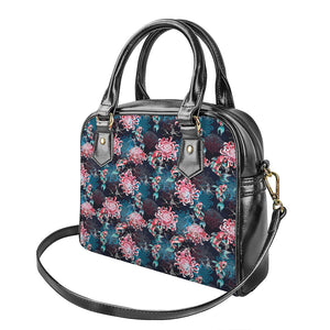 Japanese Koi And Chrysanthemums Print Shoulder Handbag