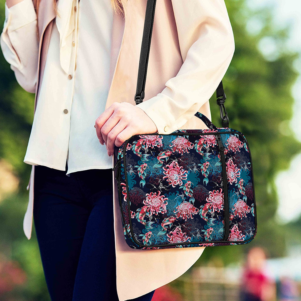 Japanese Koi And Chrysanthemums Print Shoulder Strap Bible Bag