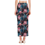 Japanese Koi And Chrysanthemums Print Side Slit Maxi Skirt