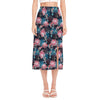 Japanese Koi And Chrysanthemums Print Side Slit Midi Skirt