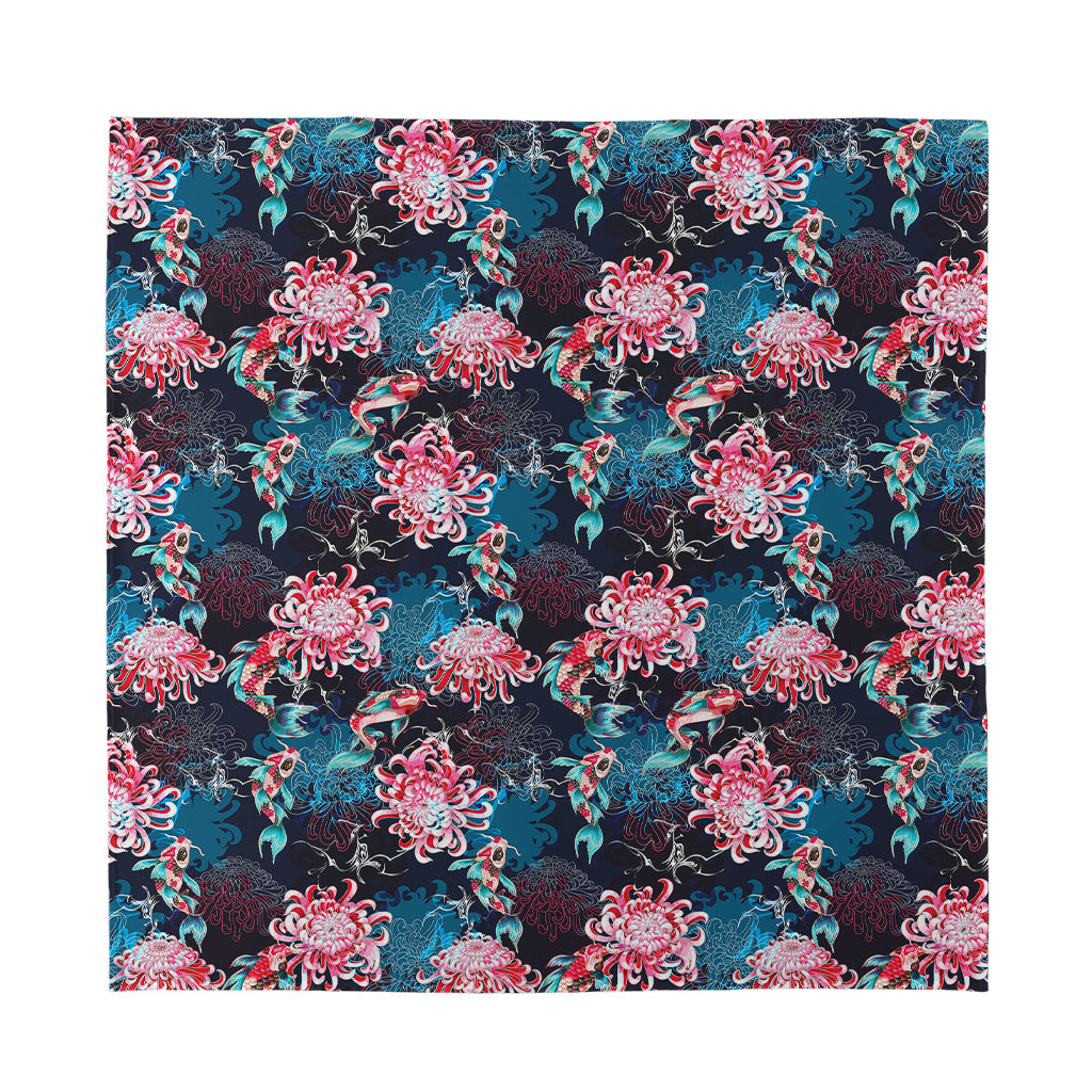 Japanese Koi And Chrysanthemums Print Silk Bandana