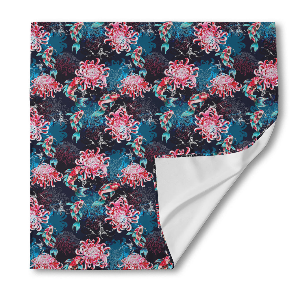 Japanese Koi And Chrysanthemums Print Silk Bandana