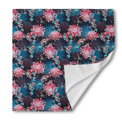 Japanese Koi And Chrysanthemums Print Silk Bandana