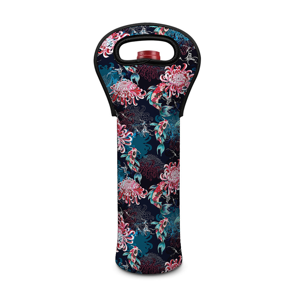 Japanese Koi And Chrysanthemums Print Single Neoprene Wine Tote
