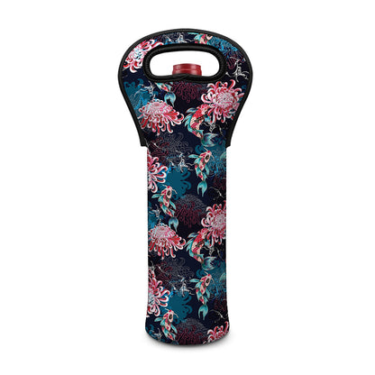 Japanese Koi And Chrysanthemums Print Single Neoprene Wine Tote