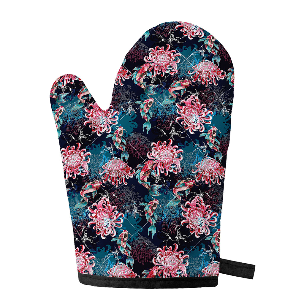 Japanese Koi And Chrysanthemums Print Single Oven Mitt