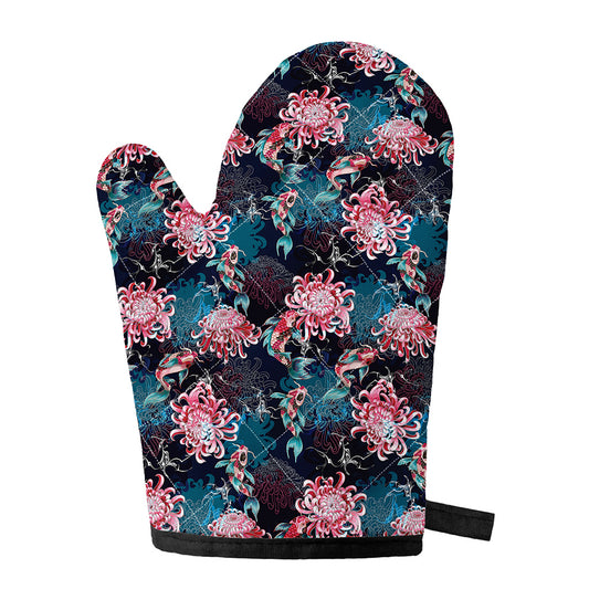 Japanese Koi And Chrysanthemums Print Single Oven Mitt