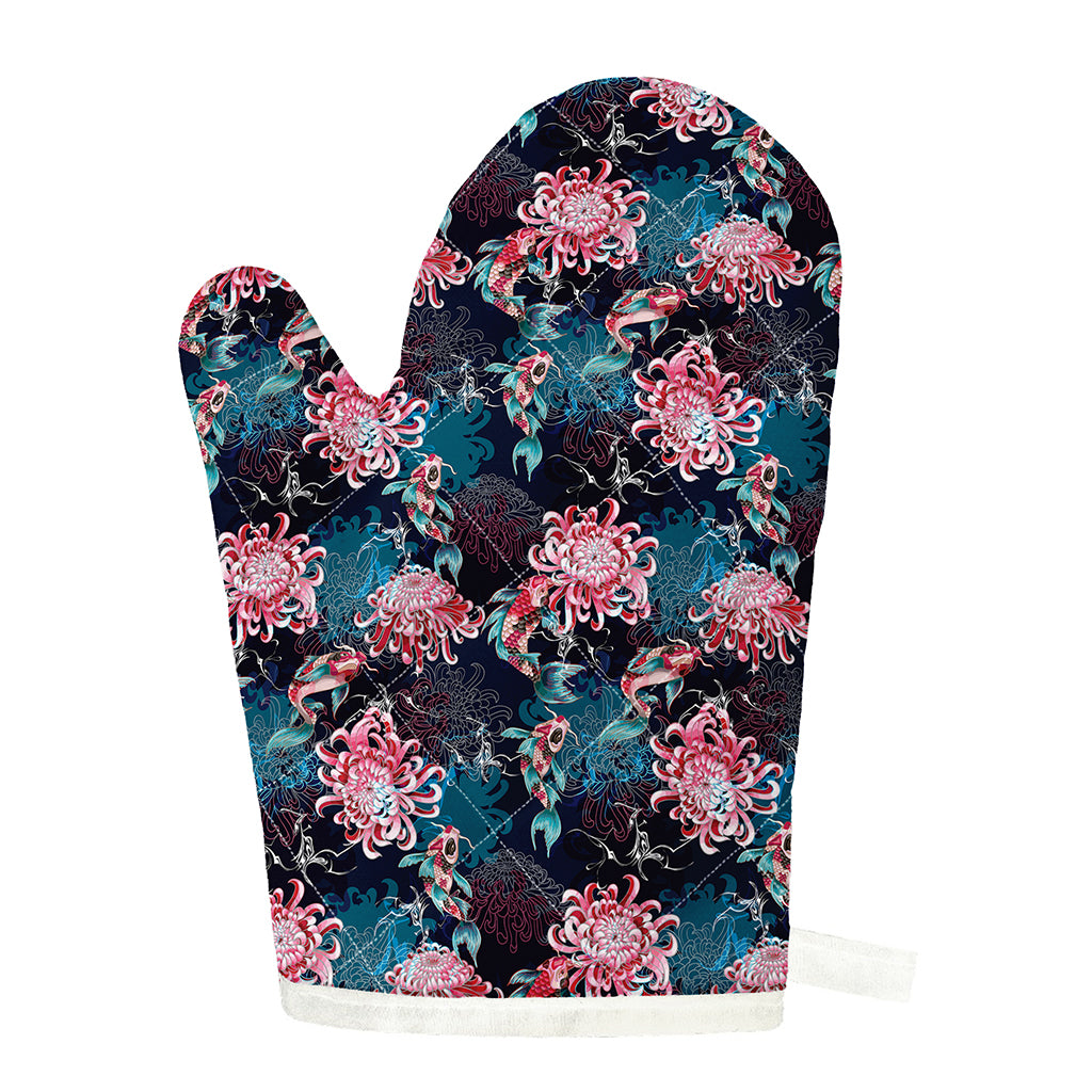 Japanese Koi And Chrysanthemums Print Single Oven Mitt