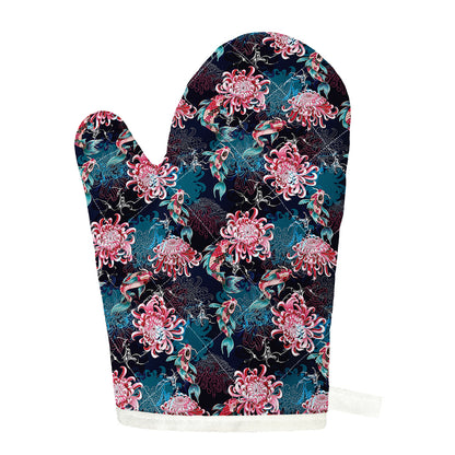 Japanese Koi And Chrysanthemums Print Single Oven Mitt