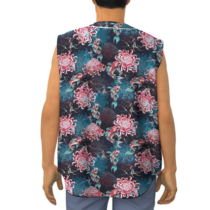 Japanese Koi And Chrysanthemums Print Sleeveless Baseball Jersey