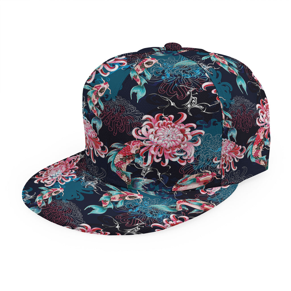 Japanese Koi And Chrysanthemums Print Snapback Cap