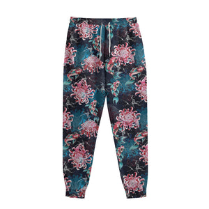 Japanese Koi And Chrysanthemums Print Sweatpants