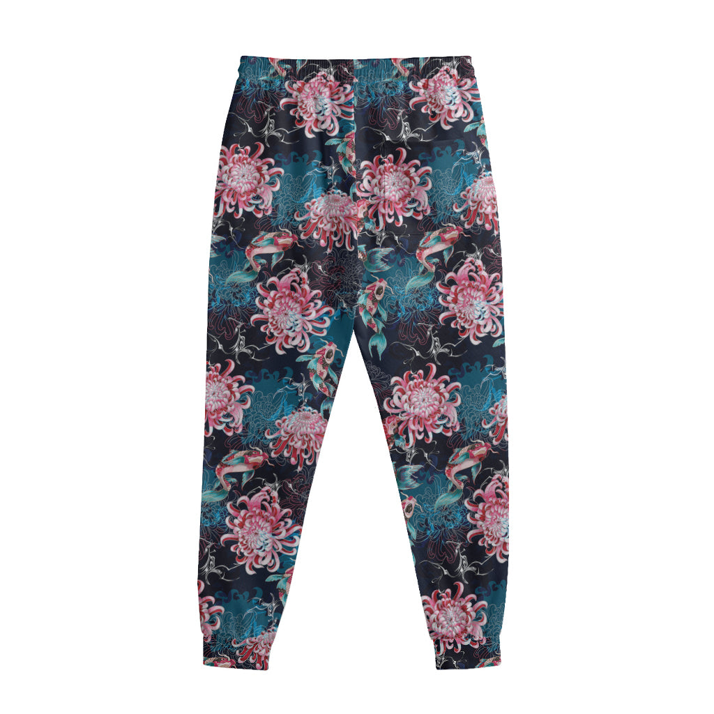 Japanese Koi And Chrysanthemums Print Sweatpants