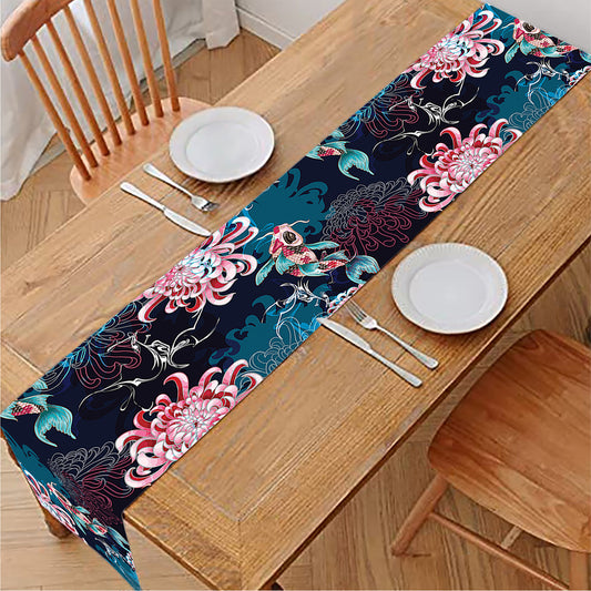Japanese Koi And Chrysanthemums Print Table Runner
