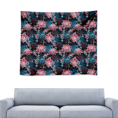 Japanese Koi And Chrysanthemums Print Tapestry