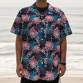 Japanese Koi And Chrysanthemums Print Textured Short Sleeve Shirt