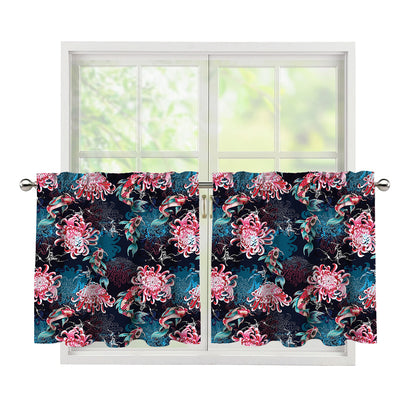 Japanese Koi And Chrysanthemums Print Tier Curtains