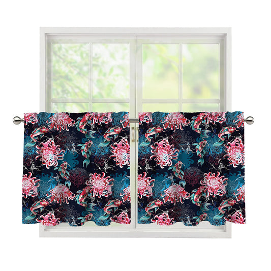 Japanese Koi And Chrysanthemums Print Tier Curtains
