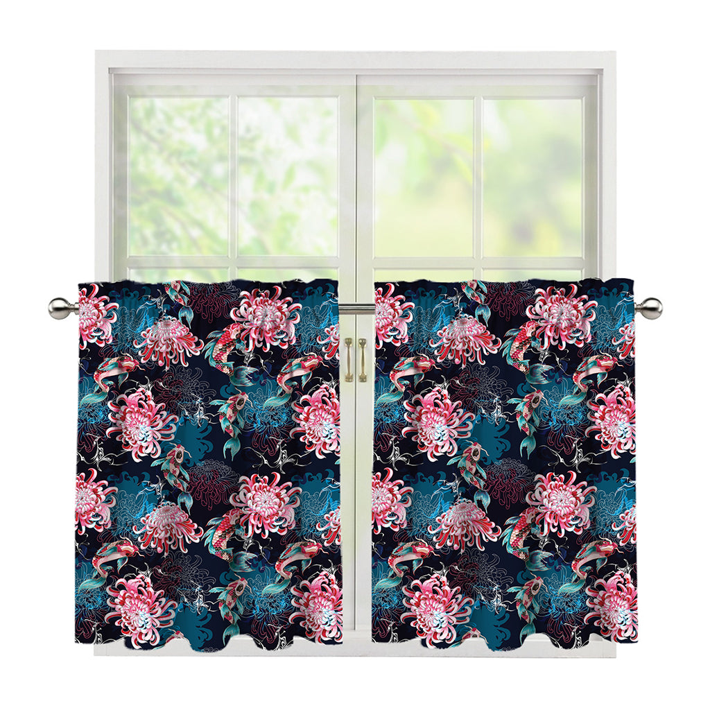Japanese Koi And Chrysanthemums Print Tier Curtains