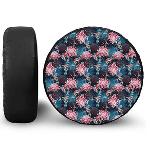 Japanese Koi And Chrysanthemums Print Tire Cover