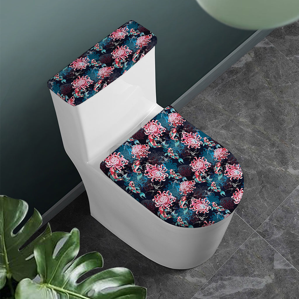 Japanese Koi And Chrysanthemums Print Toilet Lid And Tank Cover Set