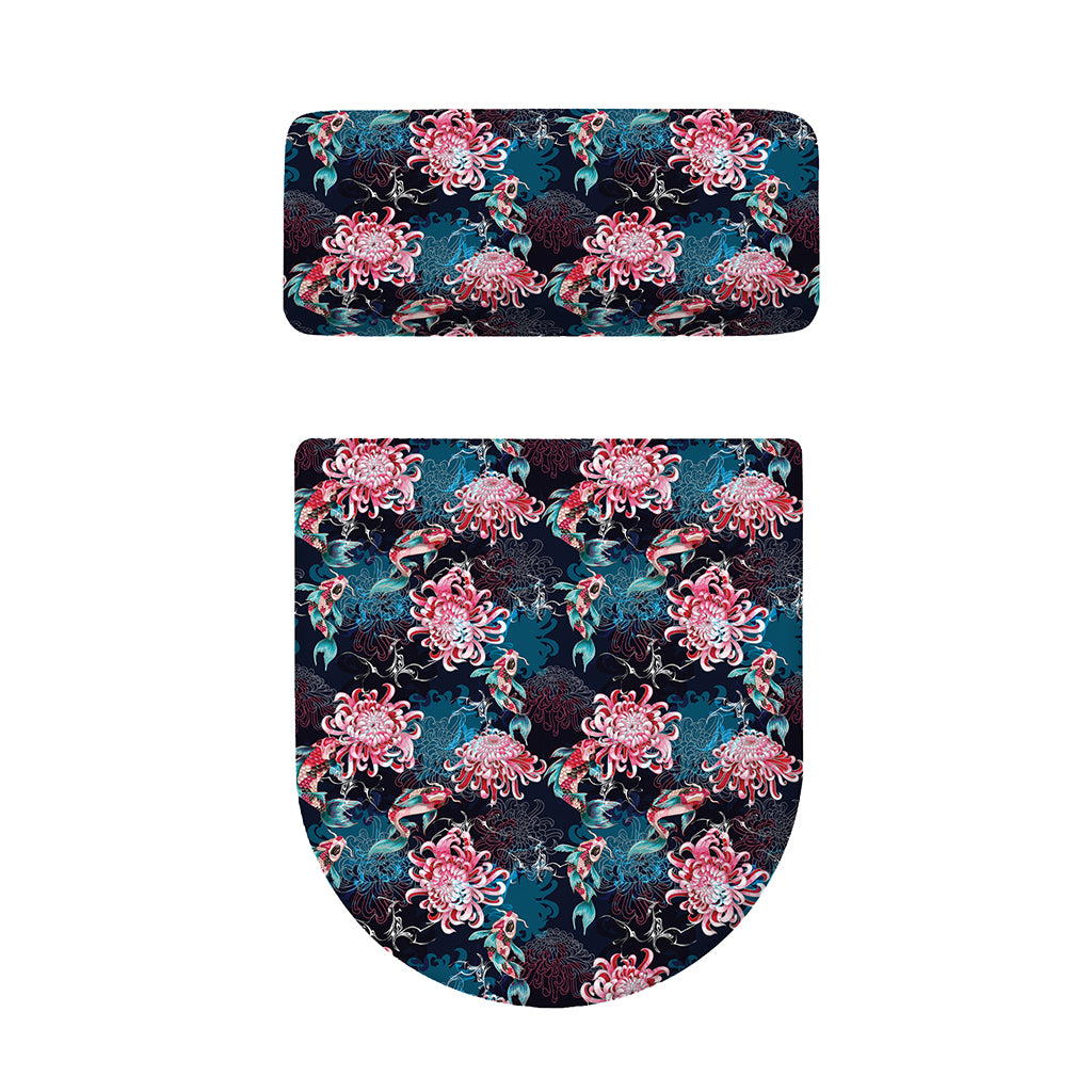 Japanese Koi And Chrysanthemums Print Toilet Lid And Tank Cover Set