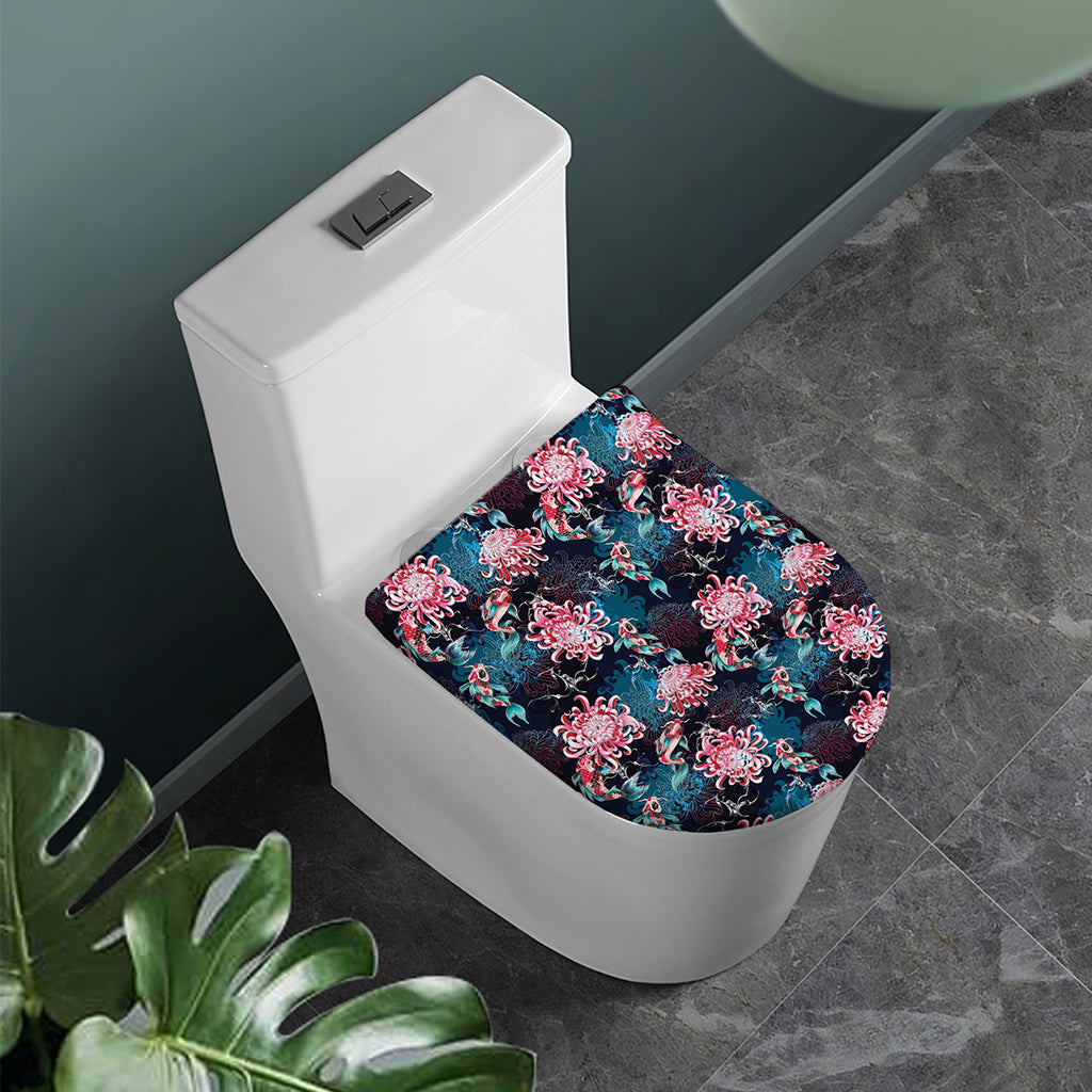 Japanese Koi And Chrysanthemums Print Toilet Lid Cover