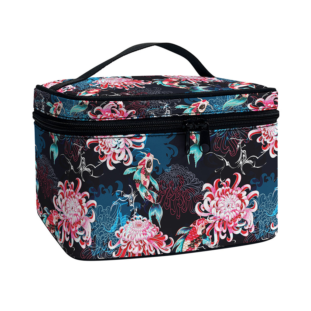 Japanese Koi And Chrysanthemums Print Travel Makeup Bag