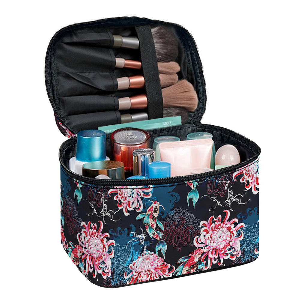 Japanese Koi And Chrysanthemums Print Travel Makeup Bag