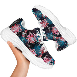 Japanese Koi And Chrysanthemums Print White Chunky Shoes